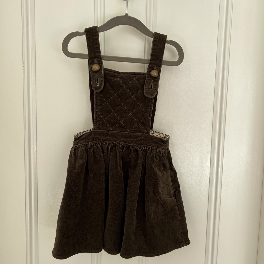 Dark green corduroy pinafore dress, 6-7years (fits more like 5)